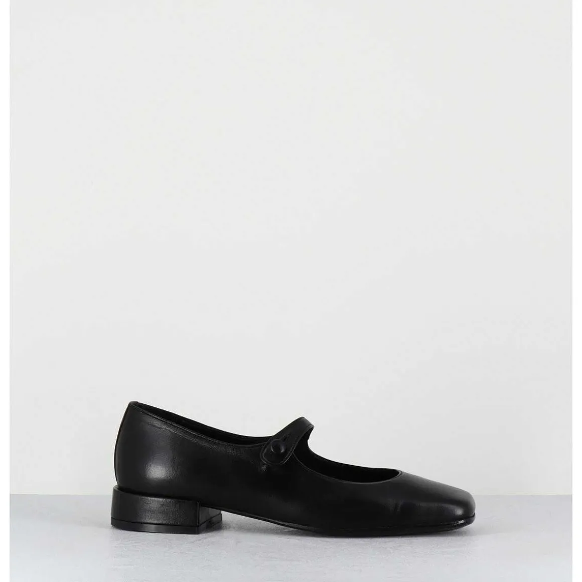 Babies En Cuir Souple Noir Bout Carre - Jane Black Cowhide