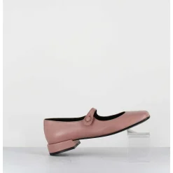 Babies En Cuir Souple Rose Poudre A Bout Carre - Jane Natural Cowhide