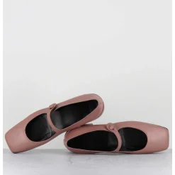Babies En Cuir Souple Rose Poudre A Bout Carre - Jane Natural Cowhide