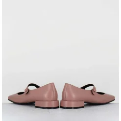Babies En Cuir Souple Rose Poudre A Bout Carre - Jane Natural Cowhide