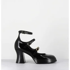 Babies Multi-Brides A Plateforme En Cuir Vernis Noir - Galan Vernice Nero