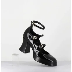 Babies Multi-Brides A Plateforme En Cuir Vernis Noir - Galan Vernice Nero