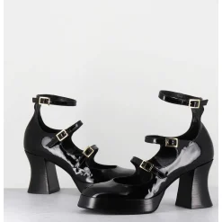 Babies Multi-Brides A Plateforme En Cuir Vernis Noir - Galan Vernice Nero