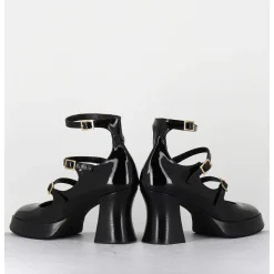 Babies Multi-Brides A Plateforme En Cuir Vernis Noir - Galan Vernice Nero