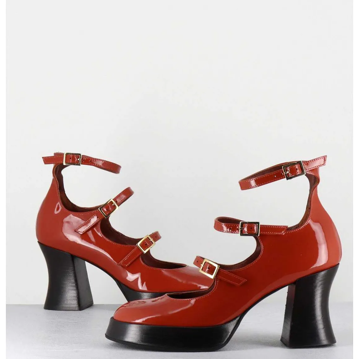 Babies Multi-Brides A Plateforme En Cuir Vernis Brique - Galan Vernice Rust