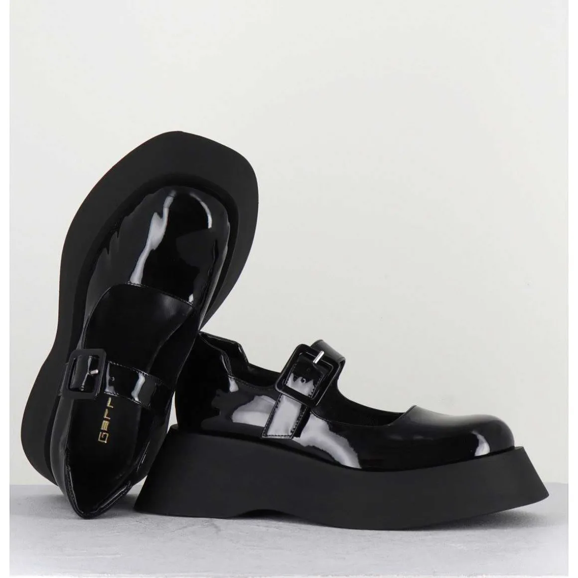 Babies 90S Plateforme Chunky En Cuir Vernis Noir - Cora Nero
