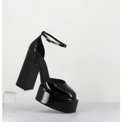 Babies Talon Haut A Plateforme En Cuir Vernis Noir - Ambra Mok Patent