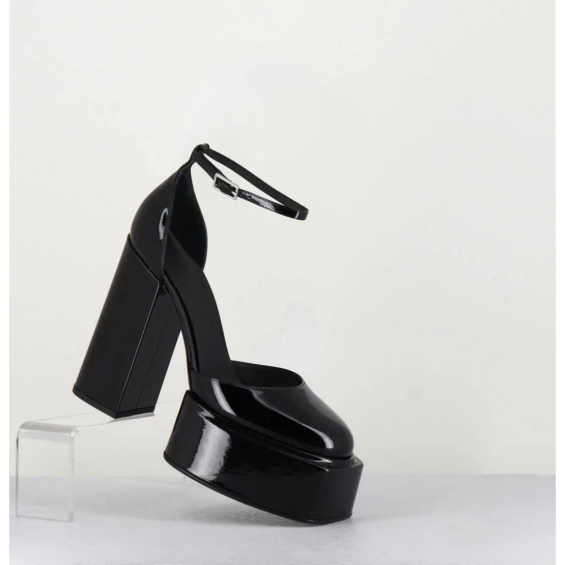 Babies Talon Haut A Plateforme En Cuir Vernis Noir - Ambra Mok Patent
