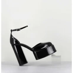 Babies Talon Haut A Plateforme En Cuir Vernis Noir - Ambra Mok Patent