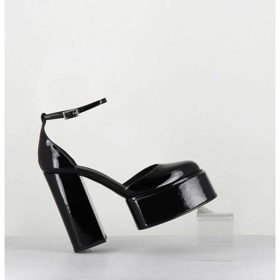 Babies Talon Haut A Plateforme En Cuir Vernis Noir - Ambra Mok Patent