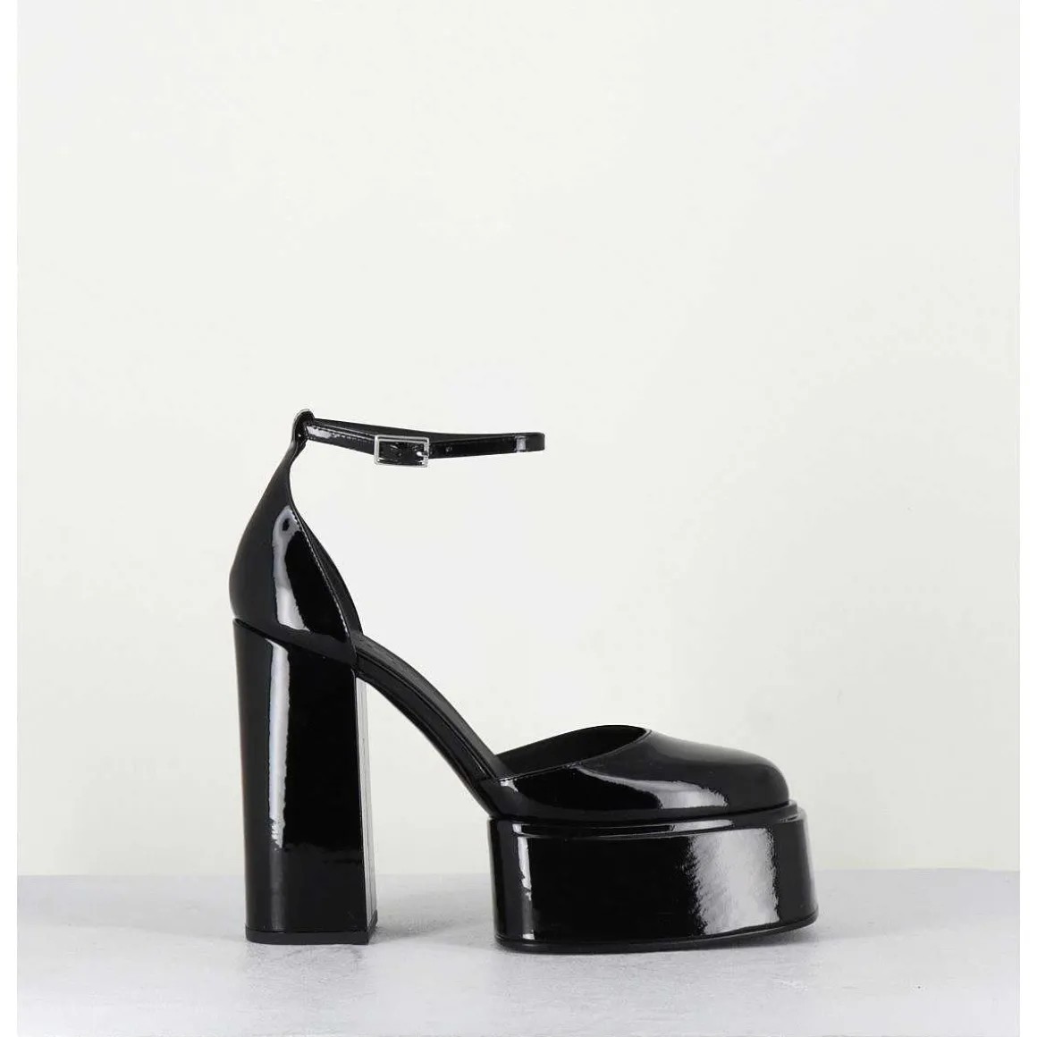 Babies Talon Haut A Plateforme En Cuir Vernis Noir - Ambra Mok Patent