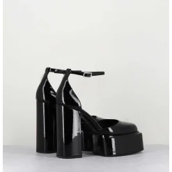 Babies Talon Haut A Plateforme En Cuir Vernis Noir - Ambra Mok Patent