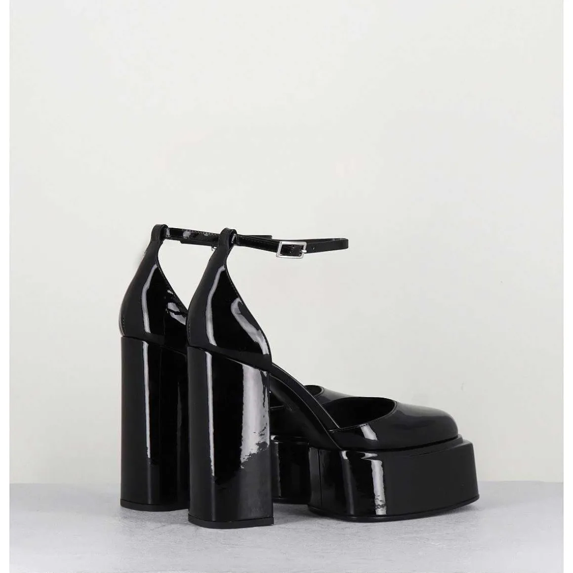 Babies Talon Haut A Plateforme En Cuir Vernis Noir - Ambra Mok Patent