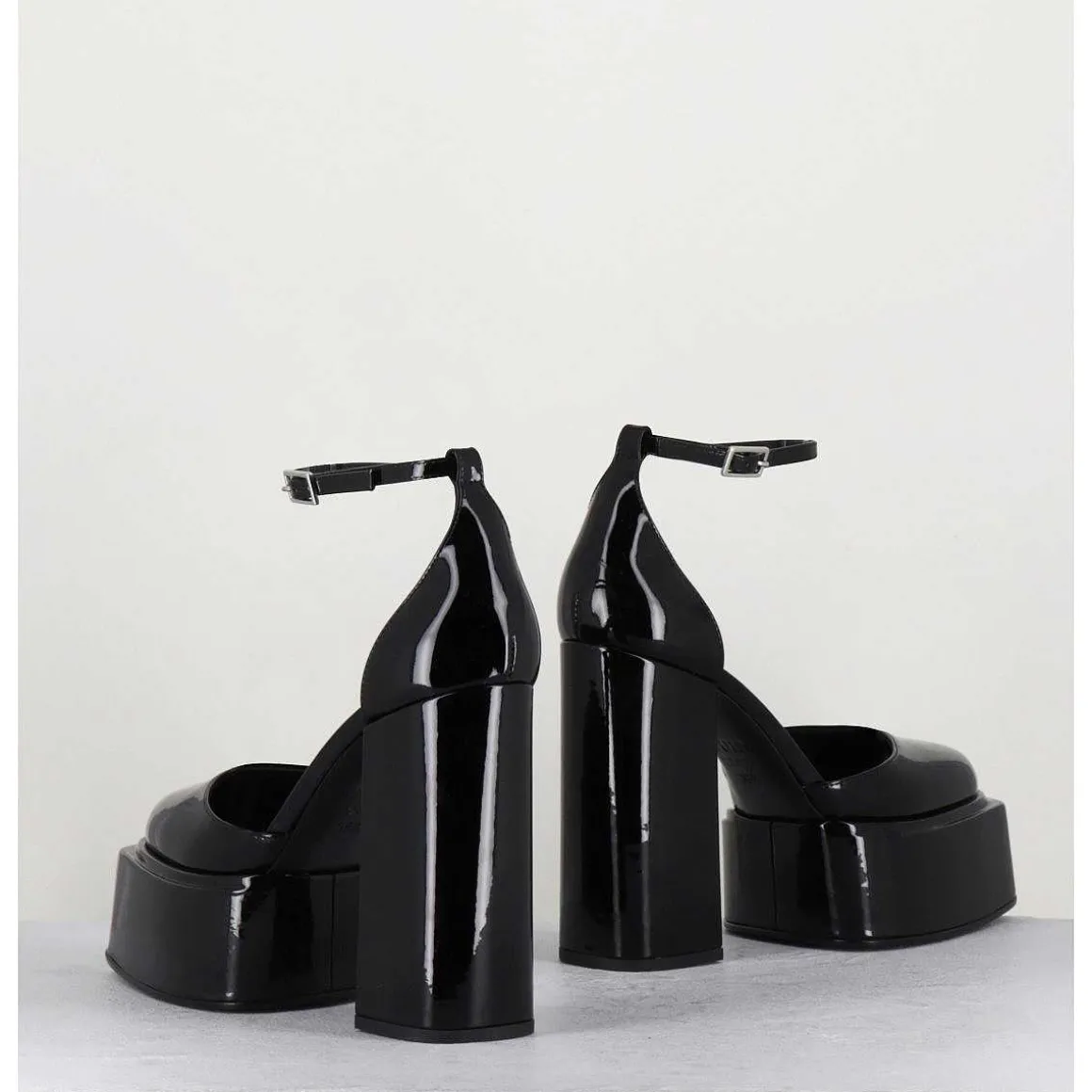 Babies Talon Haut A Plateforme En Cuir Vernis Noir - Ambra Mok Patent
