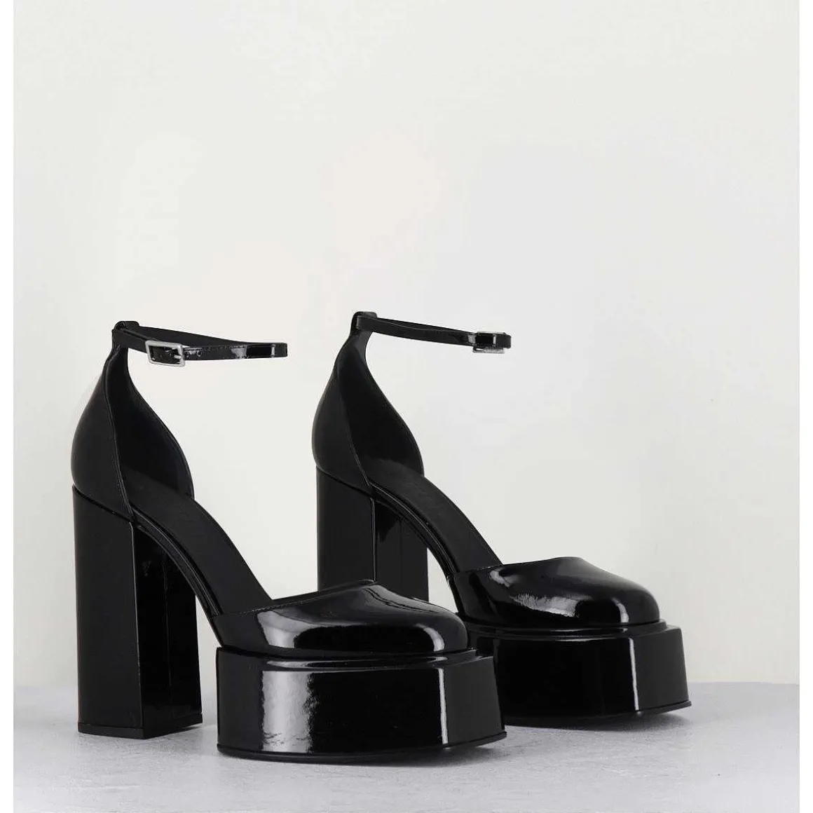 Babies Talon Haut A Plateforme En Cuir Vernis Noir - Ambra Mok Patent