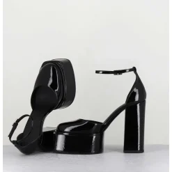 Babies Talon Haut A Plateforme En Cuir Vernis Noir - Ambra Mok Patent