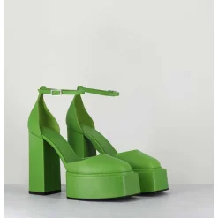Babies Talon Haut A Plateforme En Cuir Vert - Ambra Mok Green