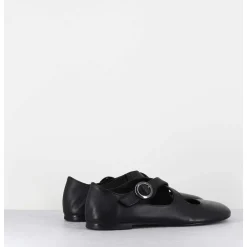 Ballerines A Brides Croisees En Cuir Souple Noir - Ziami Buffy Nero