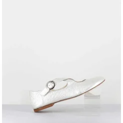 Ballerines A Brides Croisees En Cuir Vernis Froisse Blanc - Ziami Magma Ivory
