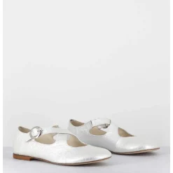 Ballerines A Brides Croisees En Cuir Vernis Froisse Blanc - Ziami Magma Ivory