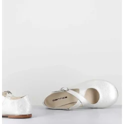 Ballerines A Brides Croisees En Cuir Vernis Froisse Blanc - Ziami Magma Ivory