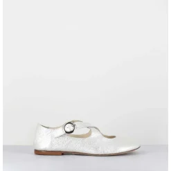 Ballerines A Brides Croisees En Cuir Vernis Froisse Blanc - Ziami Magma Ivory