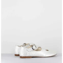Ballerines A Brides Croisees En Cuir Vernis Froisse Blanc - Ziami Magma Ivory