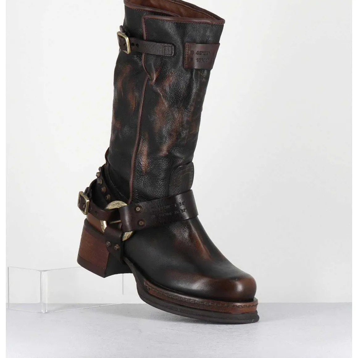 Bikers A Ceinturon En Cuir Vieilli Marron - Velvet Tiger