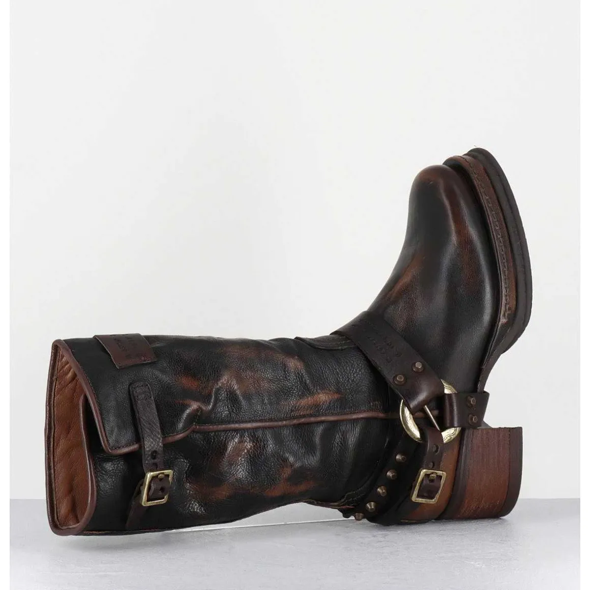 Bikers A Ceinturon En Cuir Vieilli Marron - Velvet Tiger