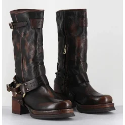 Bikers A Ceinturon En Cuir Vieilli Marron - Velvet Tiger