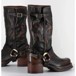 Bikers A Ceinturon En Cuir Vieilli Marron - Velvet Tiger