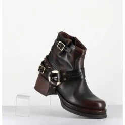 Bikers Courtes A Ceinturon En Cuir Vieilli Marron - Ground Tiger
