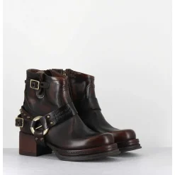 Bikers Courtes A Ceinturon En Cuir Vieilli Marron - Ground Tiger