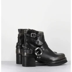 Bikers Courtes A Ceinturon En Cuir Vieilli Anthracite - Gound Nero