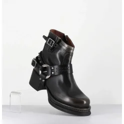 Bikers Courtes A Ceinturon En Cuir Vieilli Anthracite - Gound Nero