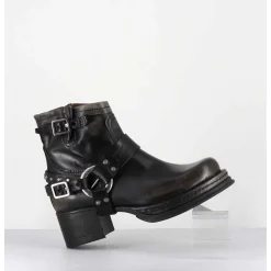 Bikers Courtes A Ceinturon En Cuir Vieilli Anthracite - Gound Nero
