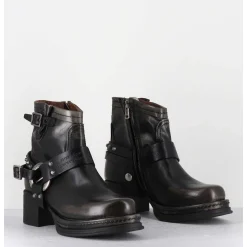 Bikers Courtes A Ceinturon En Cuir Vieilli Anthracite - Gound Nero
