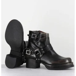 Bikers Courtes A Ceinturon En Cuir Vieilli Anthracite - Gound Nero