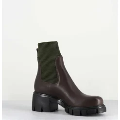 Bikers En Cuir Marron & Elastique Kaki - 6424 Moro