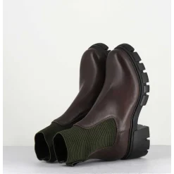 Bikers En Cuir Marron & Elastique Kaki - 6424 Moro