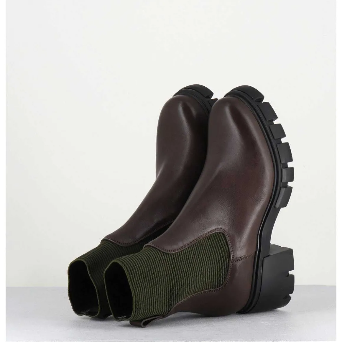 Bikers En Cuir Marron & Elastique Kaki - 6424 Moro