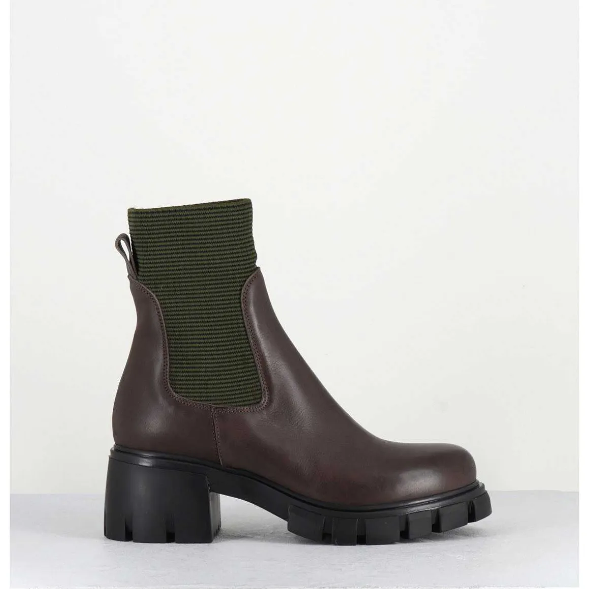 Bikers En Cuir Marron & Elastique Kaki - 6424 Moro