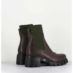 Bikers En Cuir Marron & Elastique Kaki - 6424 Moro