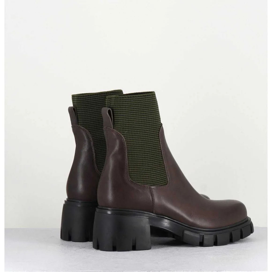 Bikers En Cuir Marron & Elastique Kaki - 6424 Moro