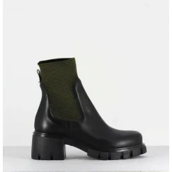 Bikers En Cuir Noir & Elastique Kaki - 6424 Bosco