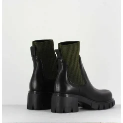 Bikers En Cuir Noir & Elastique Kaki - 6424 Bosco