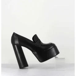 Black Leather Platform Loafers - Barsi Nero