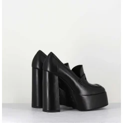 Black Leather Platform Loafers - Barsi Nero