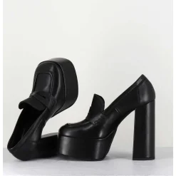 Black Leather Platform Loafers - Barsi Nero