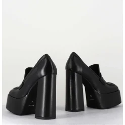 Black Leather Platform Loafers - Barsi Nero